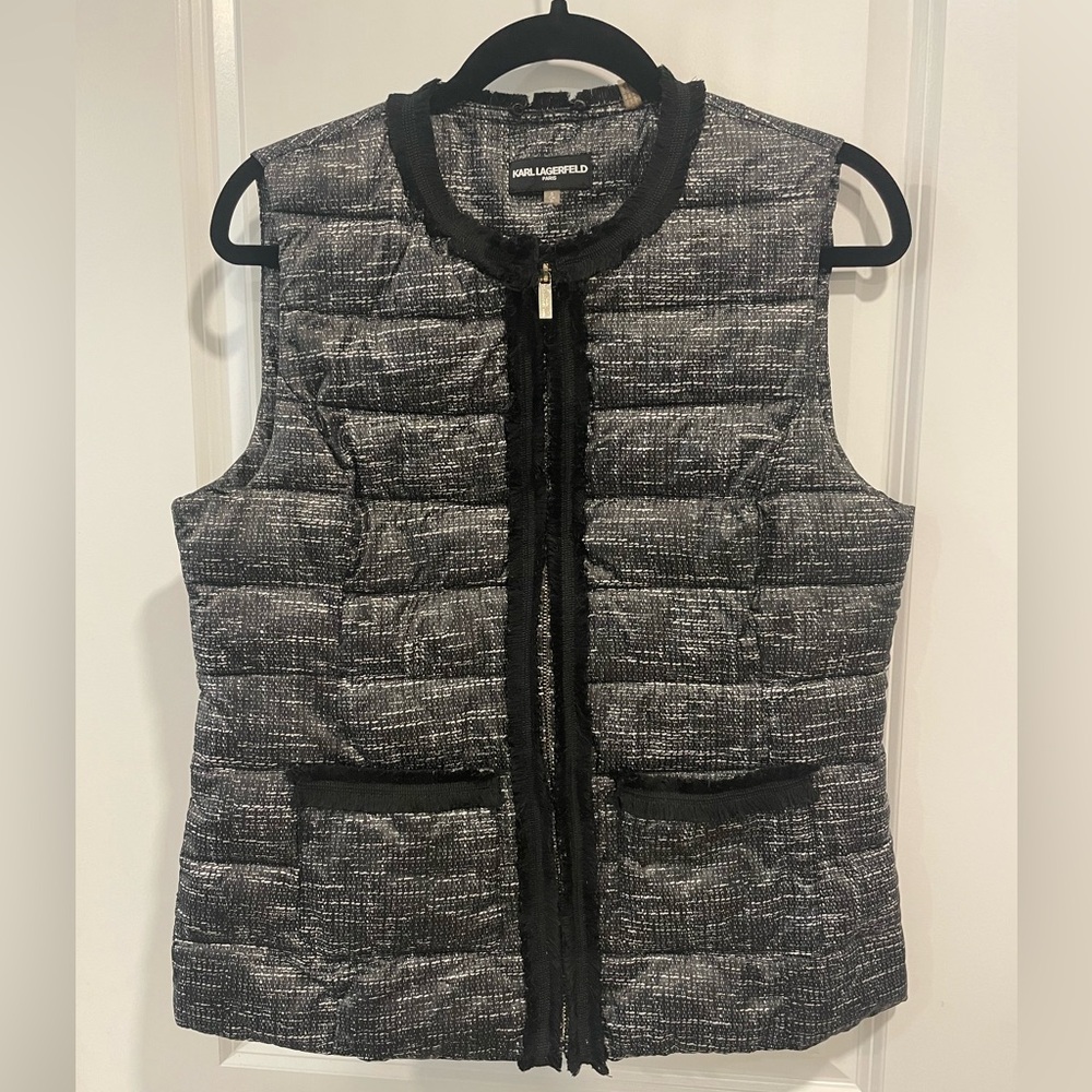 Karl Lagerfeld Tweed Quilted Puffer Vest